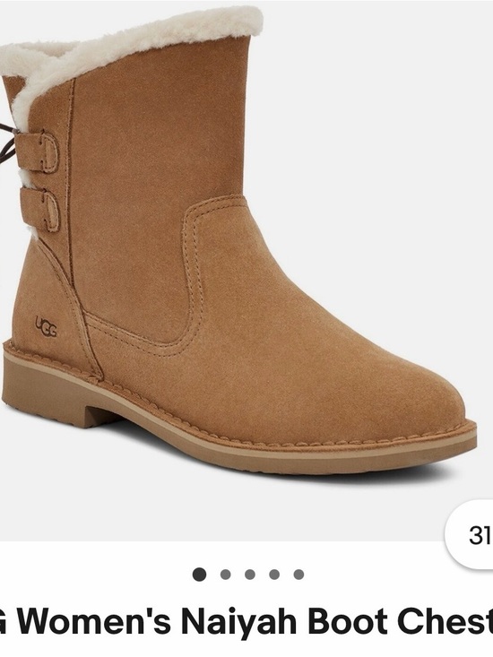 UGG Shoes - UGG Short Suede Boot with Shearling Trim - Chestnut